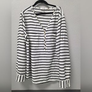 Calvin‎ Klein Black and White Long Sleeve Half Zip Front Blouse Size XL